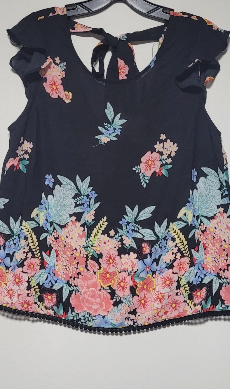 Twine & String Black Floral Boho Blouse